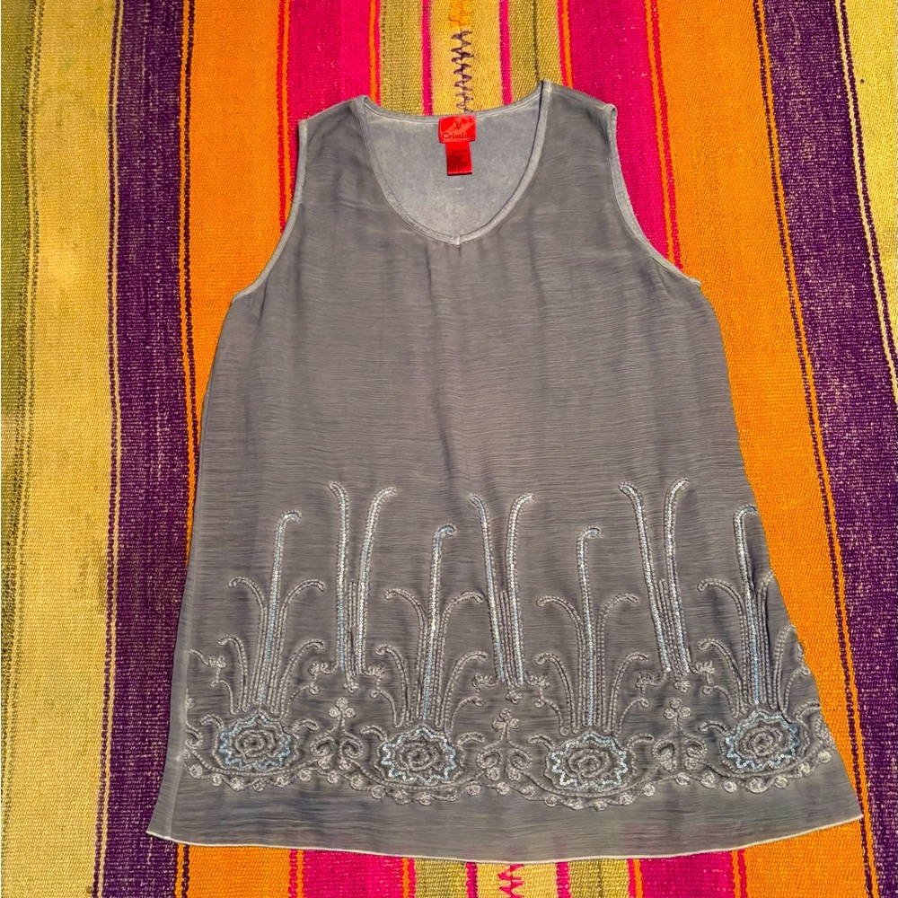 Cristina V Sleeveless Embroidered Top Tunic Mini Dress